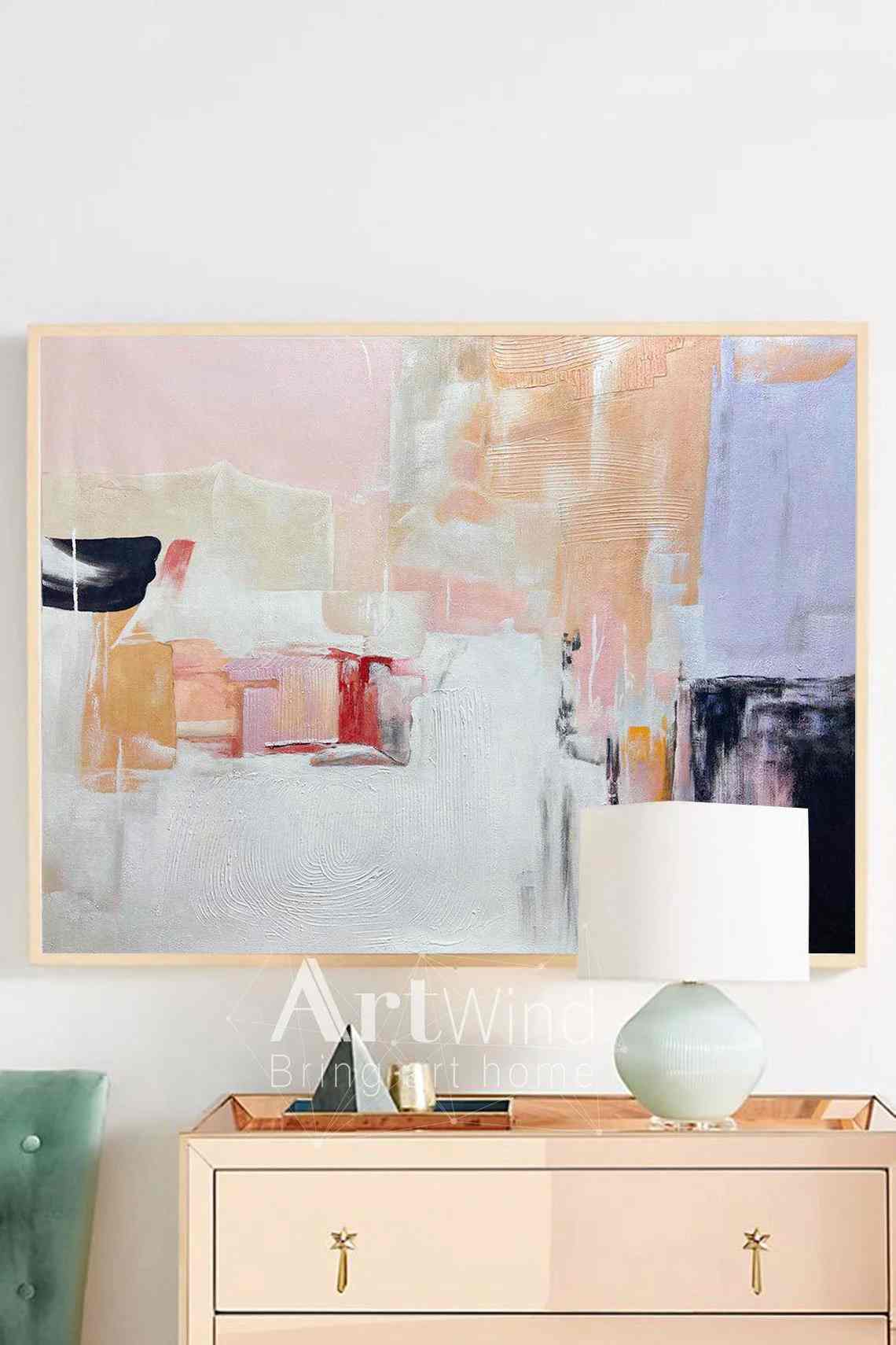 White Handmade Orange Pink Room Abstract Canvas Artwork C0OK6